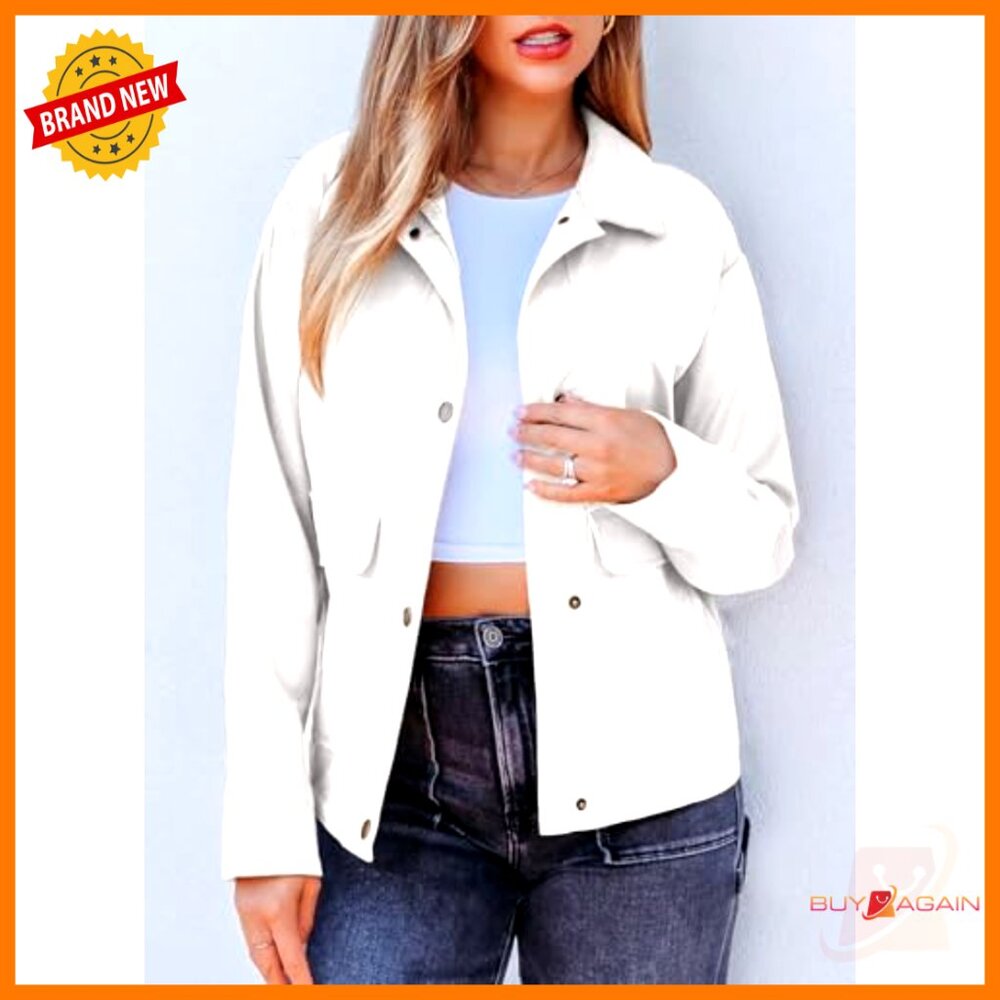 Lightweight Cropped Shacket Button Down Coat Casu… - image 2